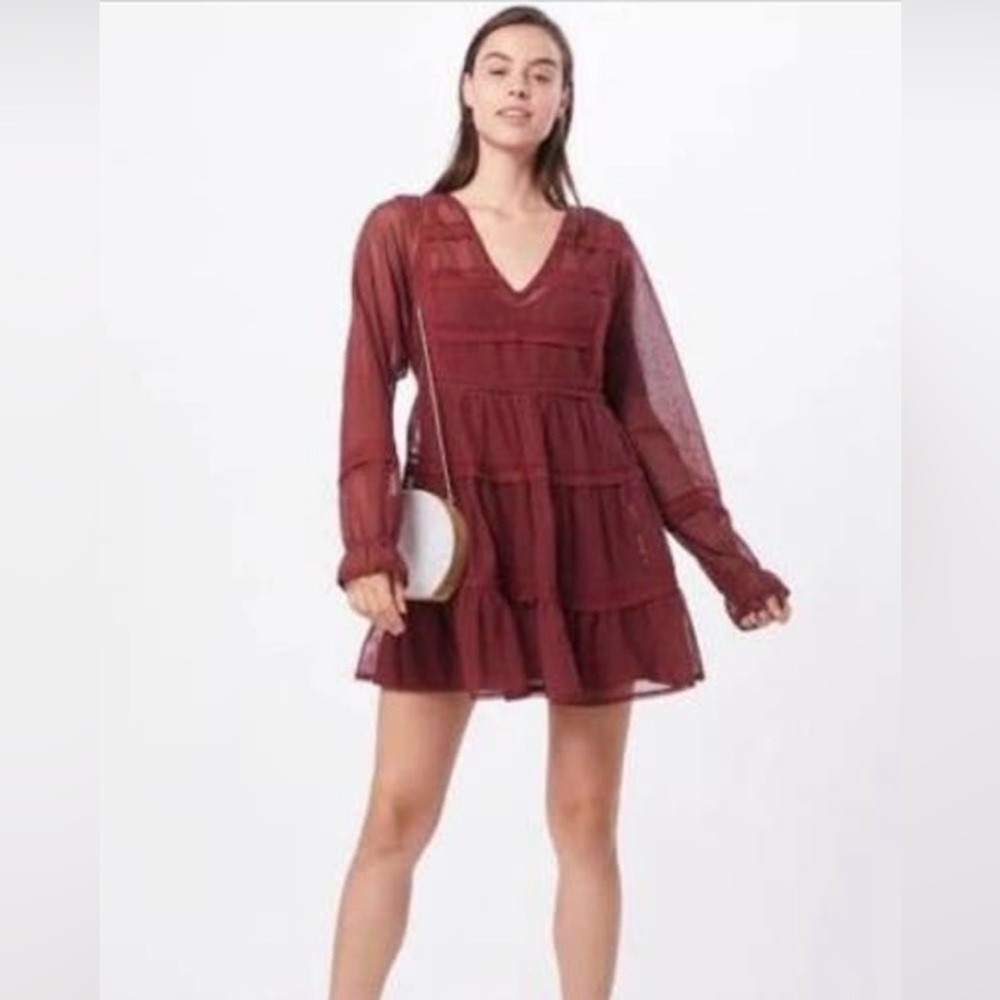 Free People Berlin Gauze Mini Dress – Red Boho Tiered – Size M